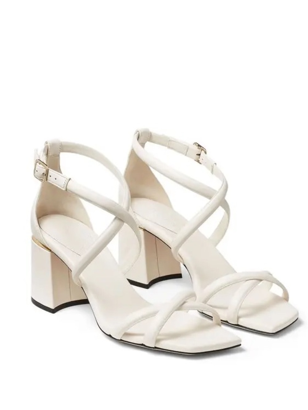Jimmy Choo Rheea White Leather Block Heel Wrap Sandals